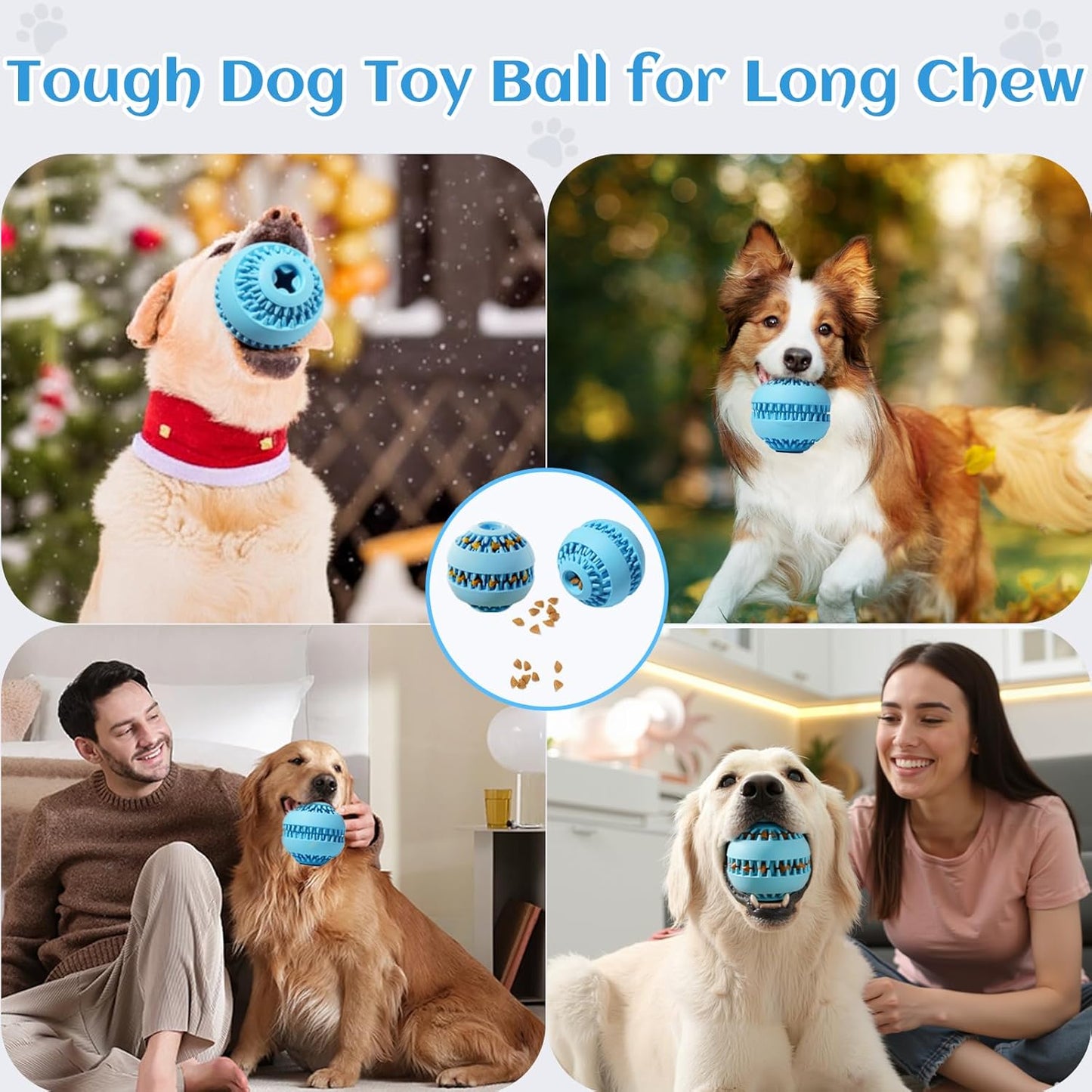 Pet Dog Treat Toy Ball - Treat Dispensing Dog Toys Durable Rubber Pet Tooth Cleaning Toy Dogs Pets Food Feeder Chew Tooth Cleaning Exercise Game Play