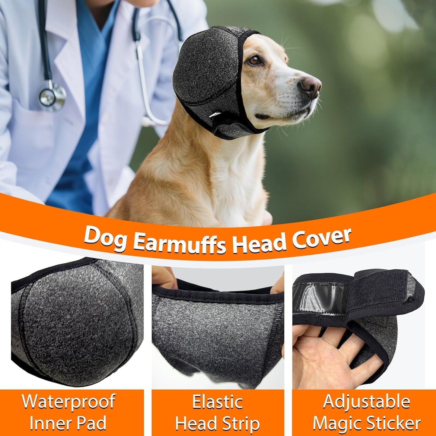 Dog Calming Hoodie Ear Wraps for Dogs, Waterproof Dogs Swim Cap, Pet Ear Cover Muffs for Anxiety Relief Noise Cancelling, Doggy Head Warp Ear Protection for Hematoma Fireworks Bath Swim Blow Drying, L