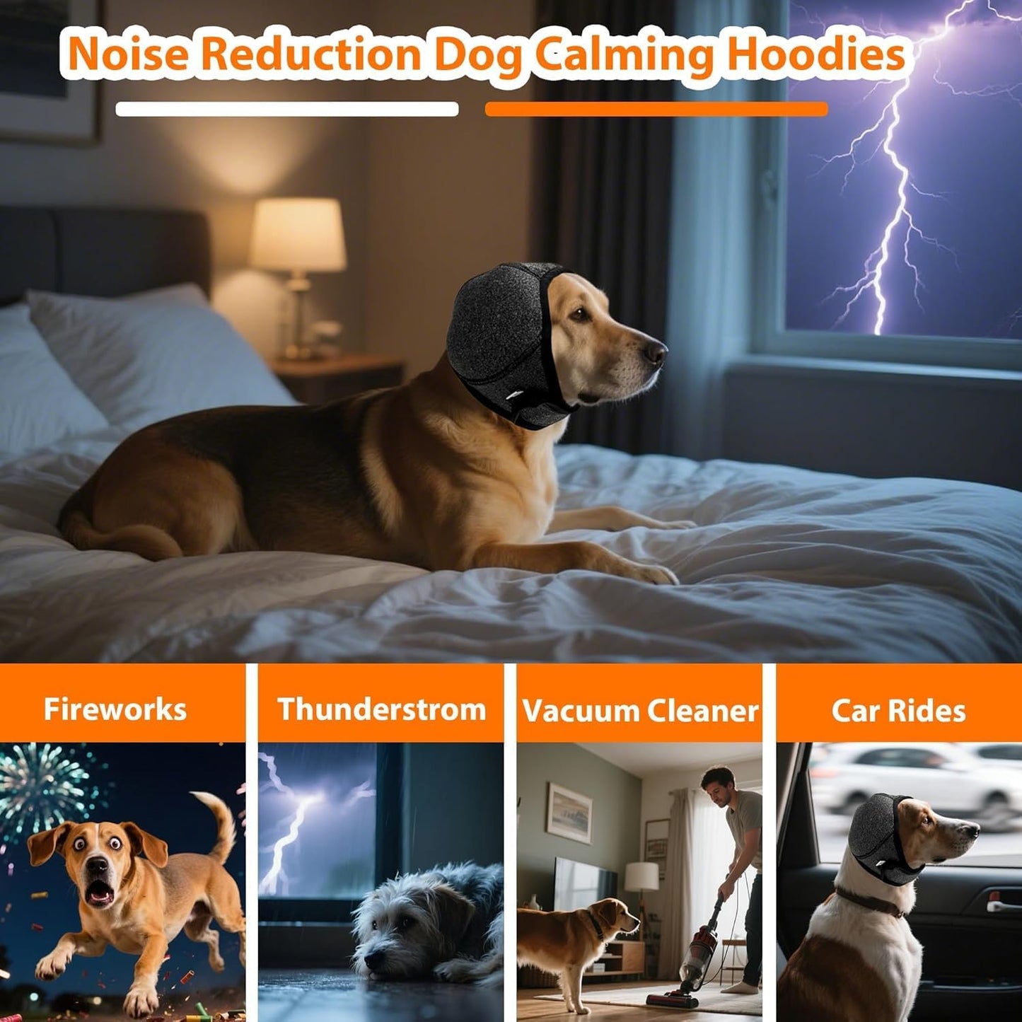 Dog Calming Hoodie Ear Wraps for Dogs, Waterproof Dogs Swim Cap, Pet Ear Cover Muffs for Anxiety Relief Noise Cancelling, Doggy Head Warp Ear Protection for Hematoma Fireworks Bath Swim Blow Drying, L