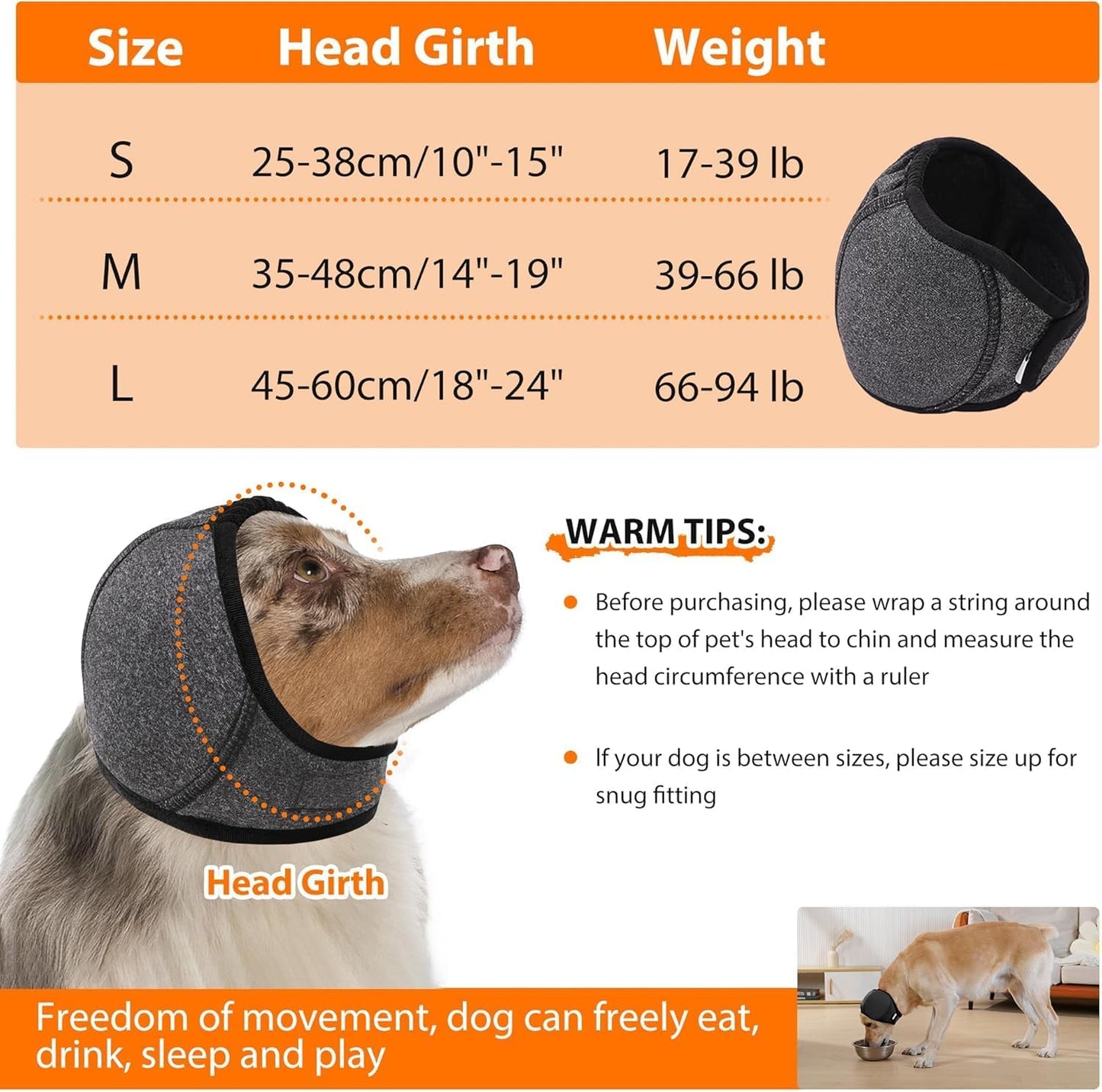 Dog Calming Hoodie Ear Wraps for Dogs, Waterproof Dogs Swim Cap, Pet Ear Cover Muffs for Anxiety Relief Noise Cancelling, Doggy Head Warp Ear Protection for Hematoma Fireworks Bath Swim Blow Drying, L