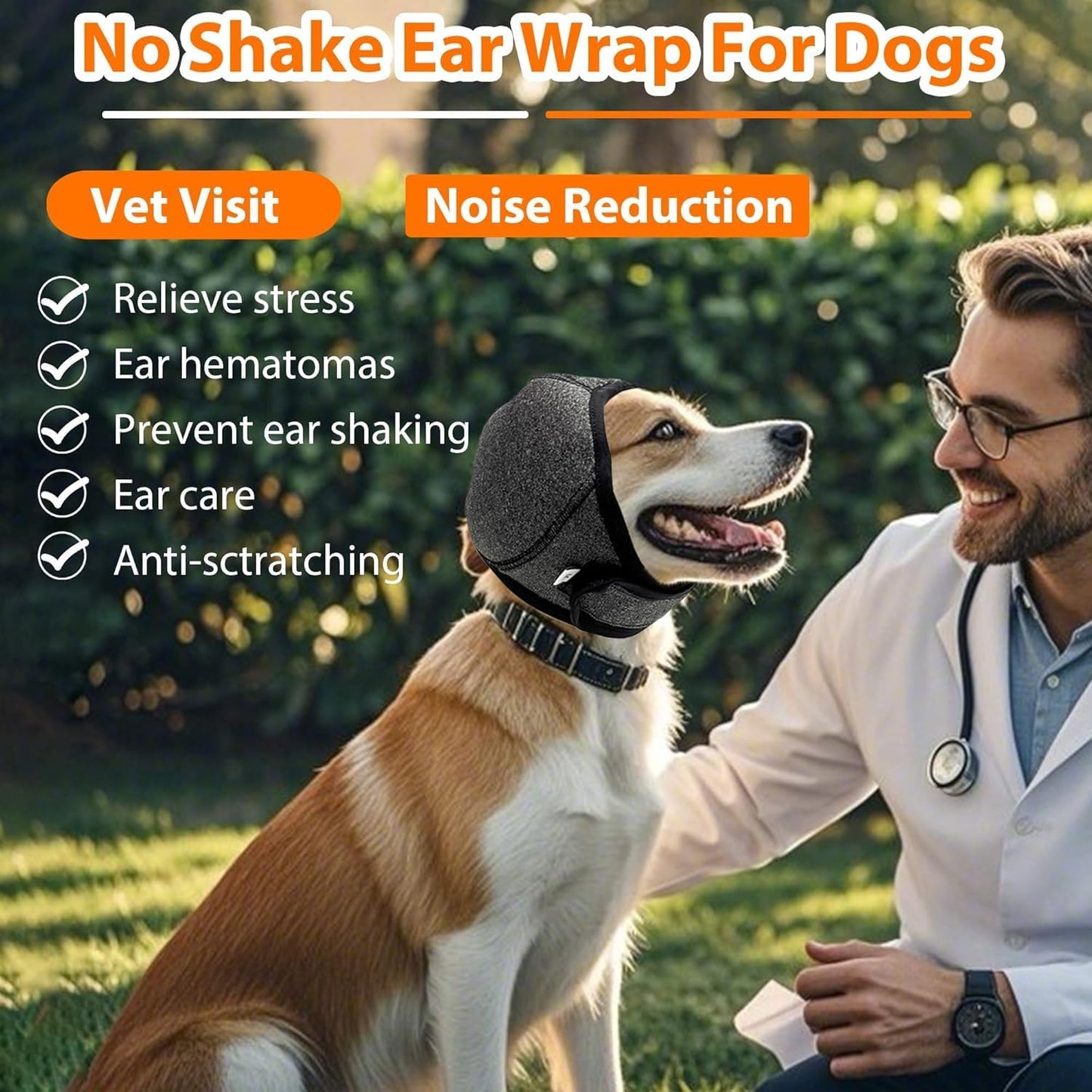 Dog Calming Hoodie Ear Wraps for Dogs, Waterproof Dogs Swim Cap, Pet Ear Cover Muffs for Anxiety Relief Noise Cancelling, Doggy Head Warp Ear Protection for Hematoma Fireworks Bath Swim Blow Drying, L