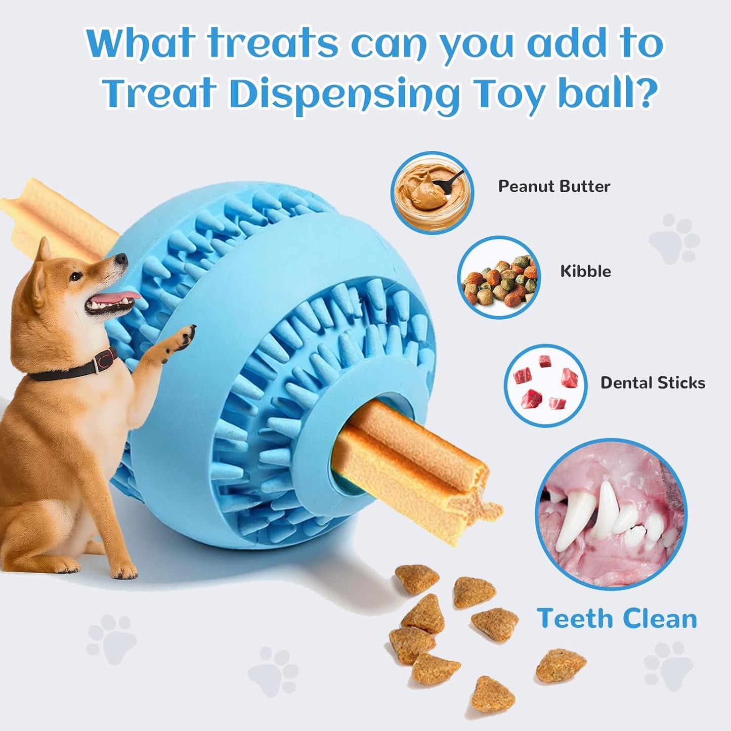 Pet Dog Treat Toy Ball - Treat Dispensing Dog Toys Durable Rubber Pet Tooth Cleaning Toy Dogs Pets Food Feeder Chew Tooth Cleaning Exercise Game Play