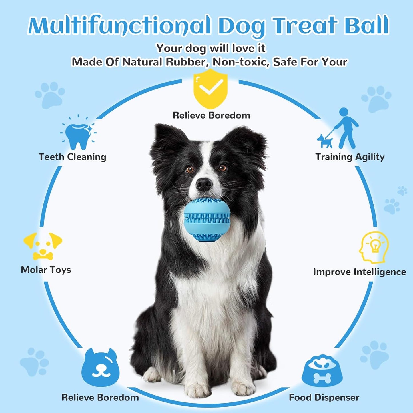 Pet Dog Treat Toy Ball - Treat Dispensing Dog Toys Durable Rubber Pet Tooth Cleaning Toy Dogs Pets Food Feeder Chew Tooth Cleaning Exercise Game Play