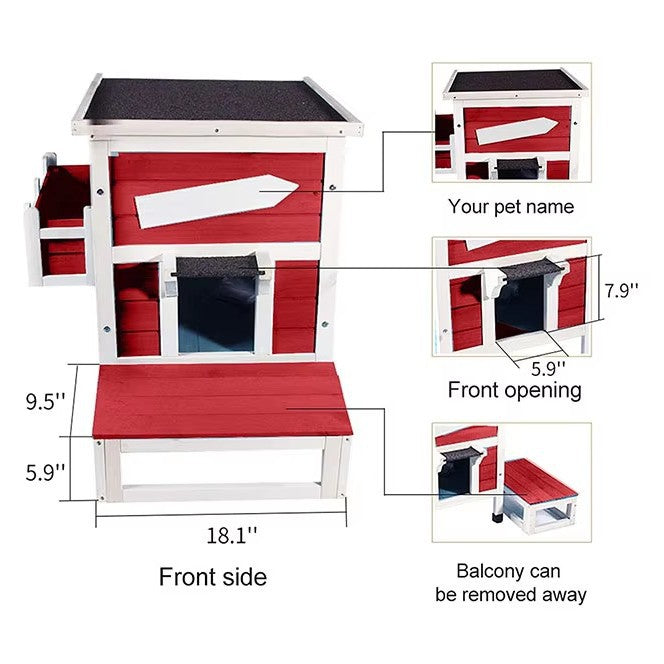 Four-Season Universal Cat House - Outdoor Double-Layer Solid Wood Cat Villa for Indoor & Stray Cats