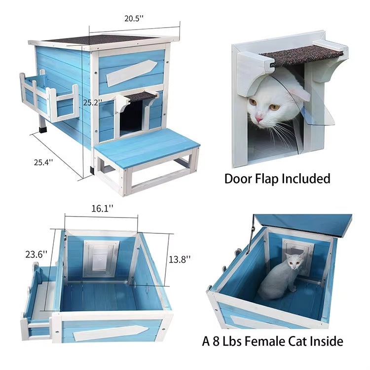 Four-Season Universal Cat House - Outdoor Double-Layer Solid Wood Cat Villa for Indoor & Stray Cats