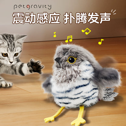 Rechargeable Flapping Bird Cat Toy - USB and Motion - Activated Chirping Sparrow