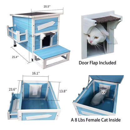 Four-Season Universal Cat House - Outdoor Double-Layer Solid Wood Cat Villa for Indoor & Stray Cats